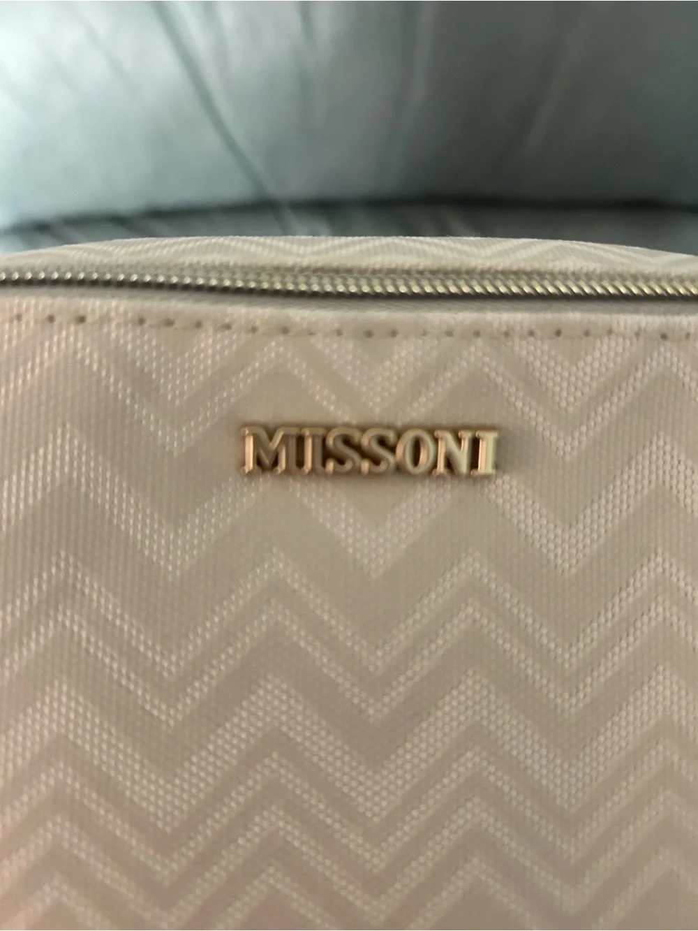 Missoni Cream Chevron Cosmetic Bag with Gold Logo